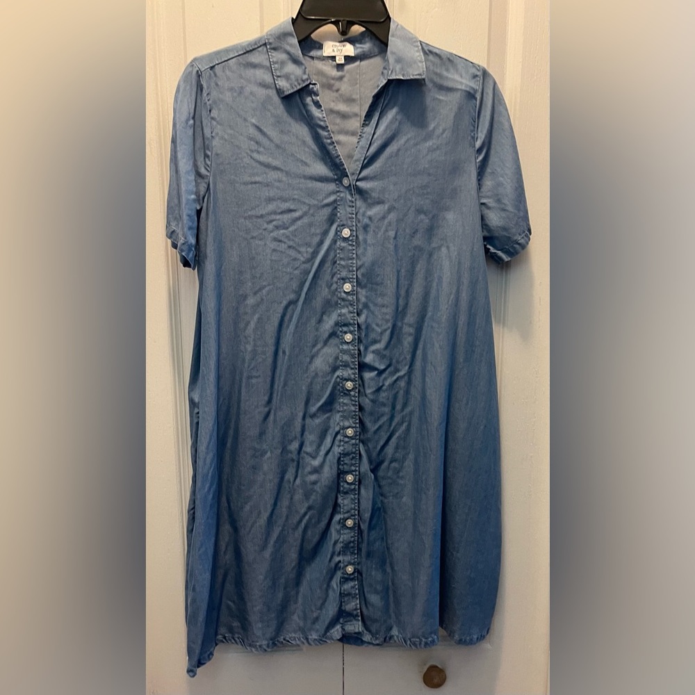 Crown and Ivy denim chambray swing dress with pockets XS
